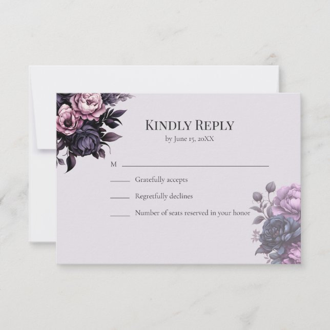 Gotiskt svart blomsterkort för RSVP OSA Kort (Framsida)