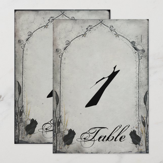 Gotiskt svart ros spaljé bröllops bordskortnummer inbjudningar (Fram/baksida)