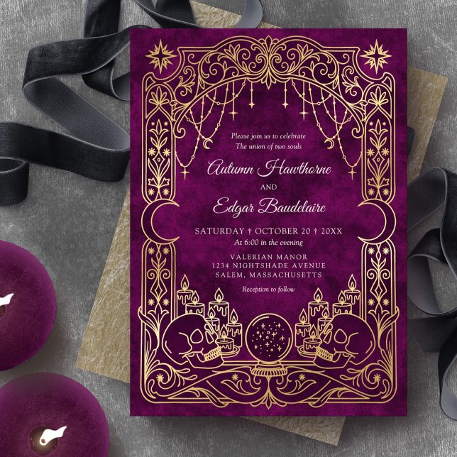 Gotiskt Tarot Burgundy Häxa Bröllop Inbjudningar (Skapare uppladdad)
