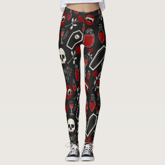 Gotiskt vampyr-mönster | Röda rosor fladdermöss sk Leggings