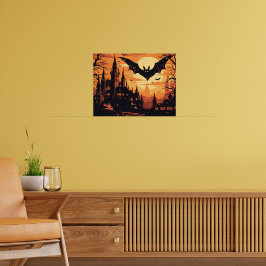 Gotiskt vampyrslott under fullmånen poster