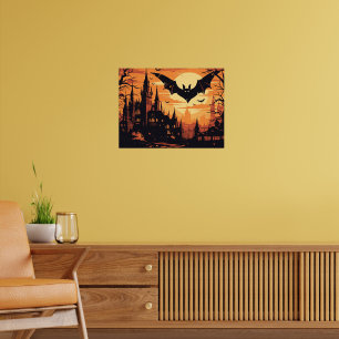 Gotiskt vampyrslott under fullmånen poster