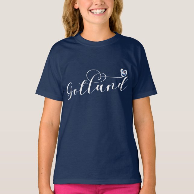 Gotland Flagga Heart-skript, Sverige T-Shirt (Framsida)