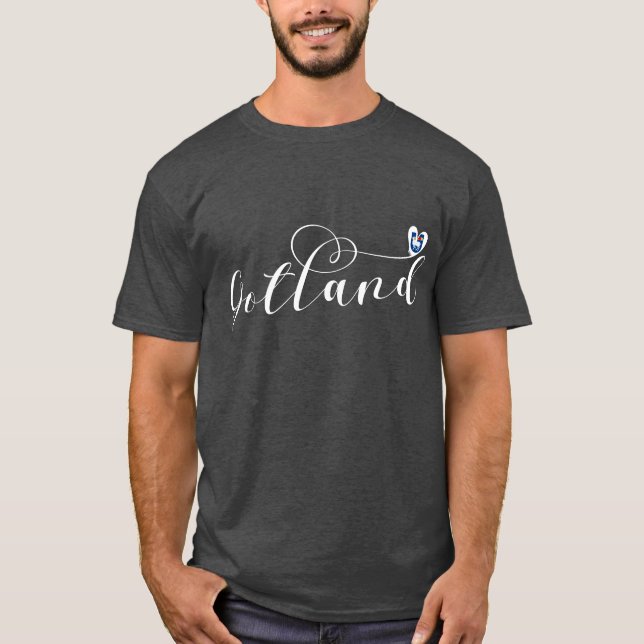 Gotland Flagga Heart-skriptutformning, Sverige T Shirt (Framsida)