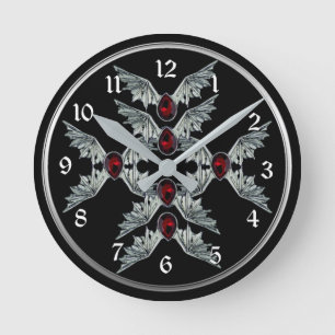Gott blod Stone Fladdermus Vinge Round Clock Rund Klocka