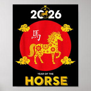 Gott kinesiskt nyår 2026 år för hästen poster