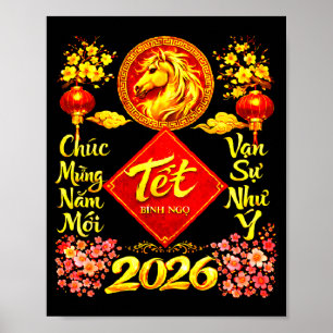 Gott kinesiskt nyår 2026 Hästens år Tet Ng Poster