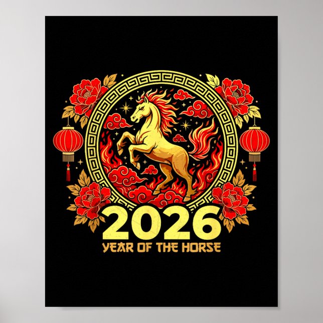 Gott kinesiskt nyår för eldens häst kinesiska Z Poster (Framsidan)