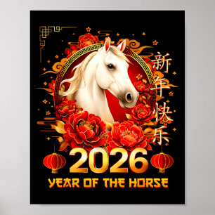 Gott kinesiskt nyår för hästen 2026 Lunar Nyår Poster