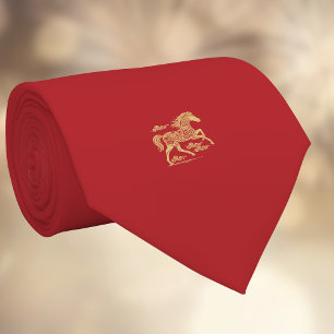 Gott kinesiskt nyår för hästen Elegant guld röd Slips