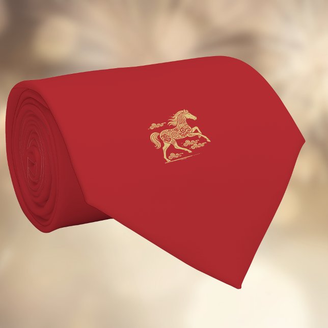 Gott kinesiskt nyår för hästen Elegant guld röd Slips (Skapare uppladdad)