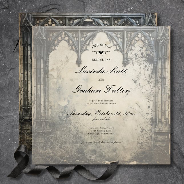 Gott Moody scenario Vintage Cream & Black Inbjudningar (Gothic Moody Scenes Vintage Cream & Black Invitation)