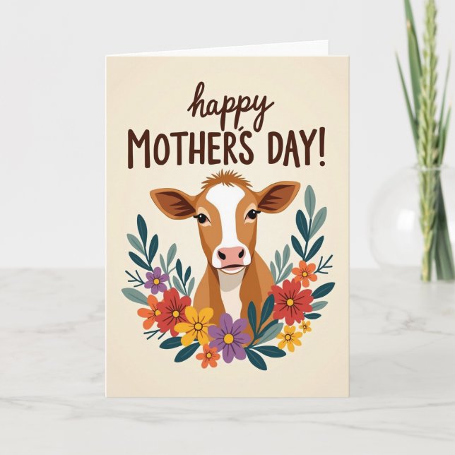 Gött mors dag Blommig ko kort (Framsida)