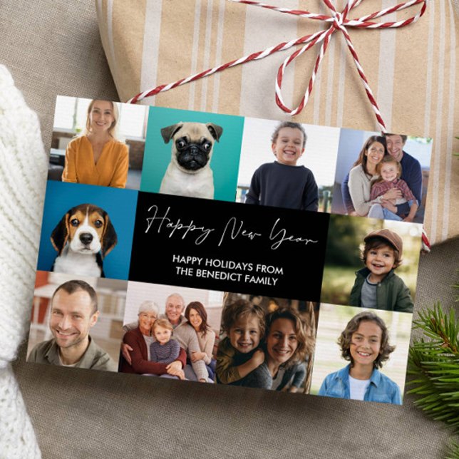 GOTT NYTT ÅR 10 PHOTOS BLACK JULKORT (10 PHOTO FROM INSTAGRAM HOLIDAY HAPPY NEW YEAR GREETING CARDS )