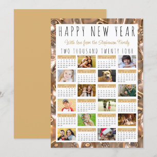 Gott nytt år 12 Foton 2024 Kalender Guld Julkort