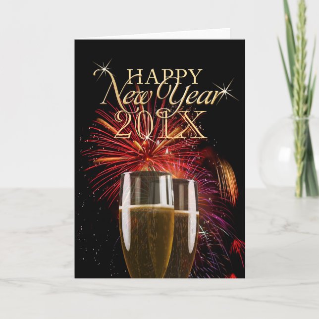 Gott nytt år 2014 Fireworks Champagne-kort Helgkort (Framsida)