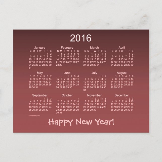 Gott nytt år 2016 helg vykort (Framsida)