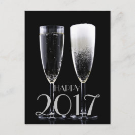 Gott nytt år 2017 Black White Champagne Flute Helg Vykort