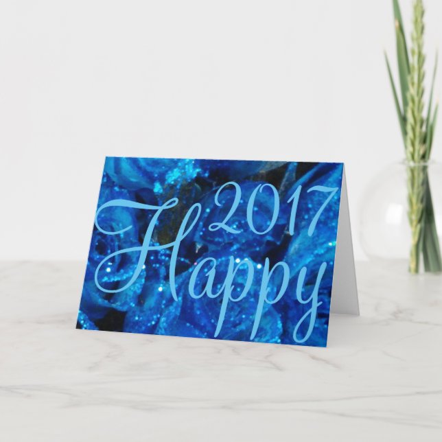Gott nytt år 2017 Festive Flower Card Blue Ro Helgkort (Framsida)