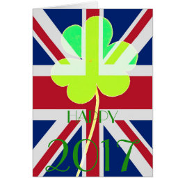 Gott nytt år 2017 Irish Shamrock UK Flagga Funny Hälsningskort