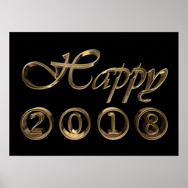 Gott nytt år 2018 Black and Guld Typography Poster (Framsidan)