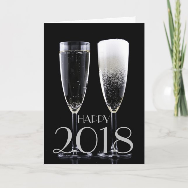 Gott nytt år 2018 Black White Champagne Flute Helgkort (Framsida)