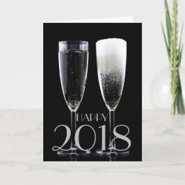 Gott nytt år 2018 Black White Champagne Flute Helgkort