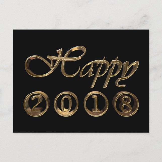 Gott nytt år 2018 Elegant Black Guld Typography Helg Vykort (Framsida)
