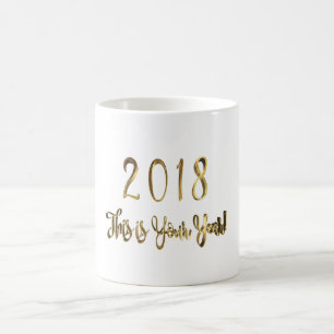 gott nytt år 2018 Guld-stipografi Kaffemugg