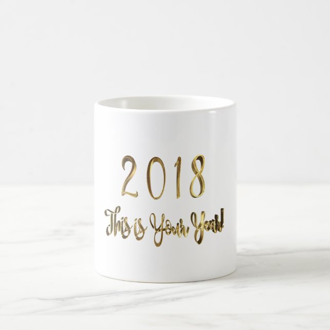 Gott nytt år 2018 Guld-stipografi Kaffemugg (Center)