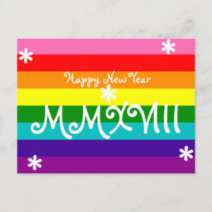 Gott nytt år 2018 Regnbåge HGBT Roman Numeral Helg Vykort