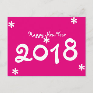 Gott nytt år 2018 Shock rosa White Star Typography Helg Vykort