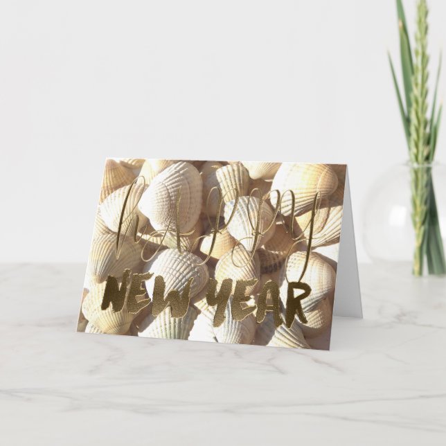 Gott nytt år 2018 Snäckor Sommartropisk strand Helgkort (Framsida)