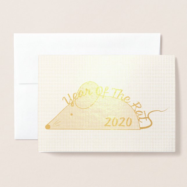 Gott nytt år 2020 år råttan folierat kort (Framsida med kuvert)