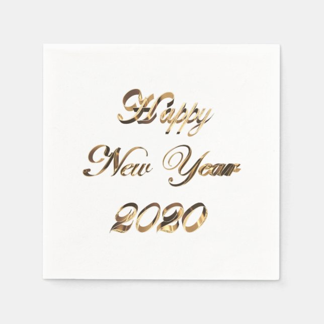 Gott nytt år 2020 Elegant Faux Golden Script Pappersservett (Framsidan)