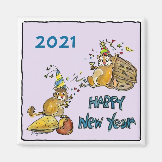 Gott nytt år 2021 Chipmunks Tecknad Magnet (Framsidan)
