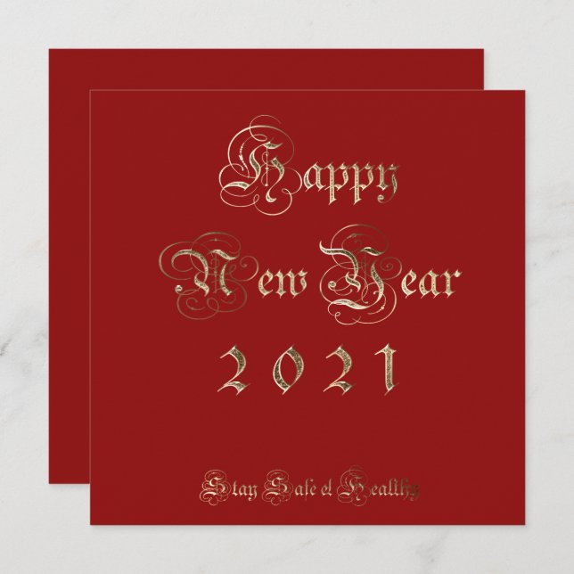 gott nytt år 2021 Elegant Red and Guld Script Julkort (Fram/baksida)