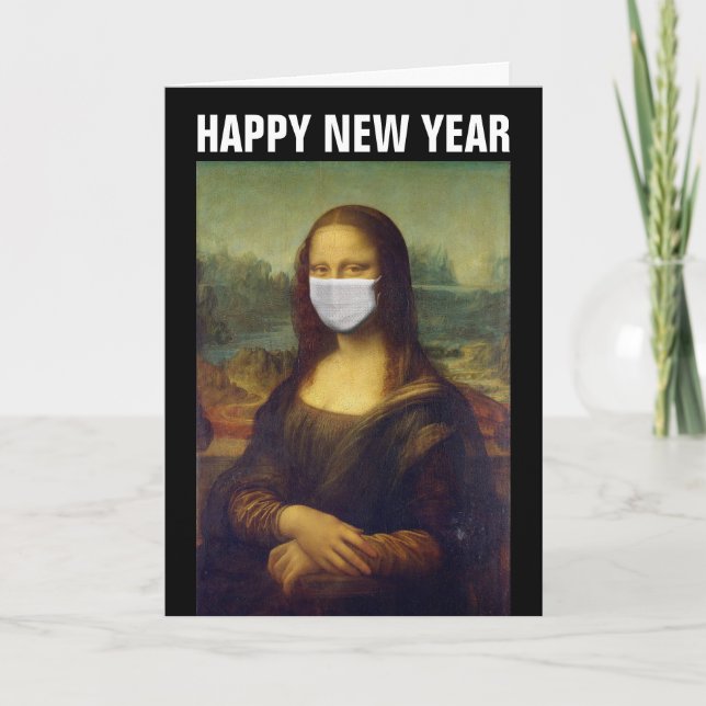 GOTT NYTT ÅR 2021 KORT MONA LISA MED MASK (Framsida)