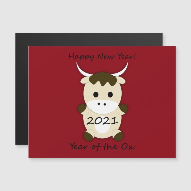 Gott nytt år 2021 Ox-året (Fram/baksida)