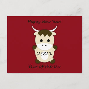 Gott nytt år 2021 Oxens år Vykort