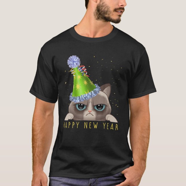 Gott nytt år 2022: Den ädla Nyårsaftonen Cat Party T Shirt (Framsida)