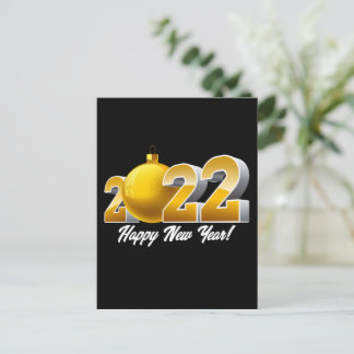 Gott nytt år 2022-design med Guld-glaset Boll Vykort