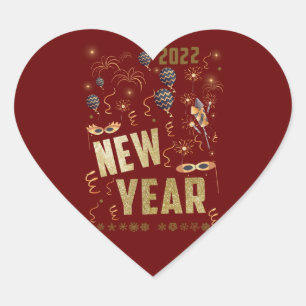 Gott nytt år 2022, Helgdag Glitter Festive Hjärtformat Klistermärke