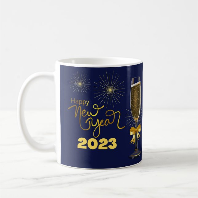 GOTT NYTT ÅR 2023 , Decorating blue and guld , Kaffemugg (Vänster)