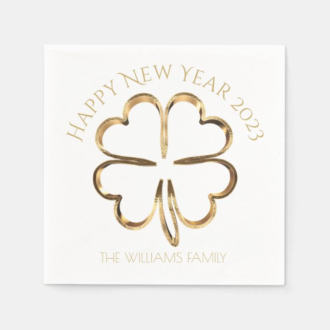 Gott nytt år 2023 eller Din text Fyrklöver Pappersservett (Framsidan)