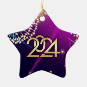 Gott nytt år 2023. Fireworks-design Julgransprydnad Keramik