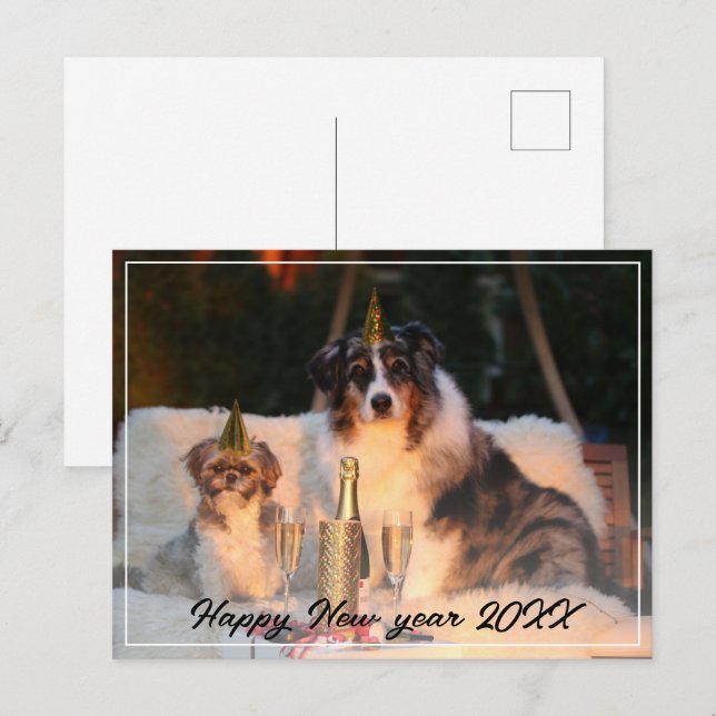 Gott nytt år 2023 Hund Foto Skript Semester  Helg Vykort (Fram/baksida)