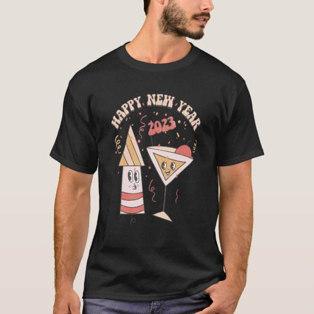 Gott nytt år 2023 Retro Groovy Hej 2023 NYE P T Shirt (Framsida)