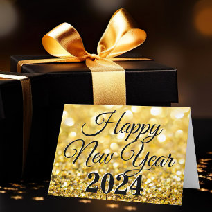 Gott nytt år 2024 Chic Anpassningsbar Guld Busines Helgkort