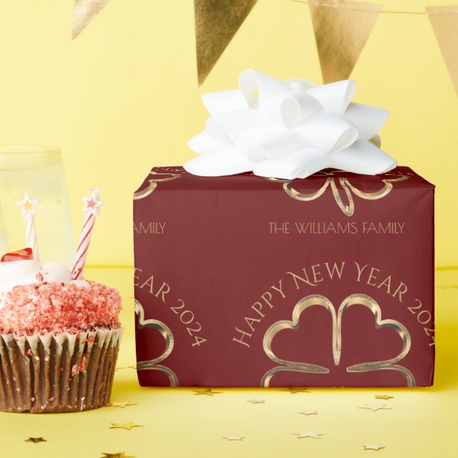 Gott nytt år 2024 eller Din text Fyrklöver Presentpapper (Födelsedagsfest)